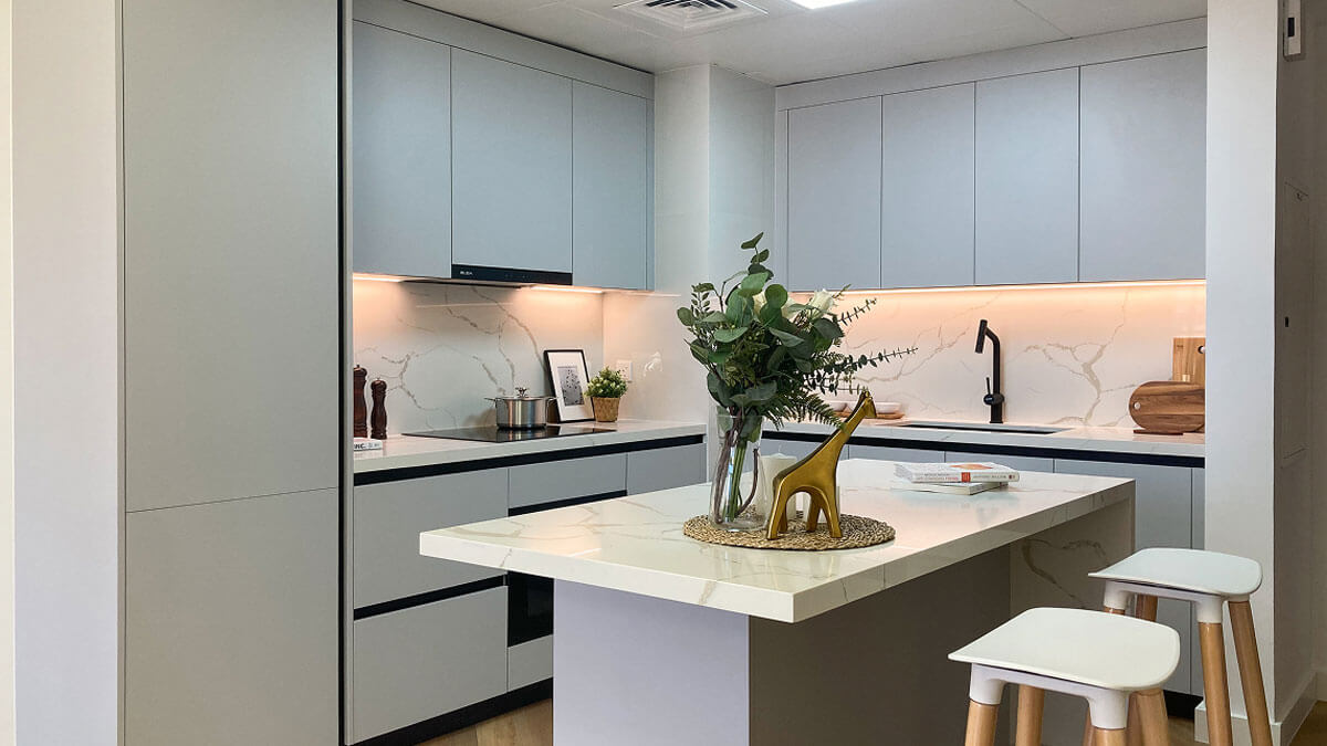 Light Grey Kitchen with Breakfast Bar